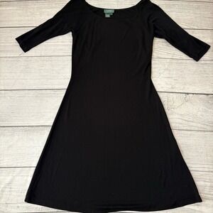 Lauren by Ralph Lauren Elegant Black A Line 3/4 Sleeve Dress Size Large